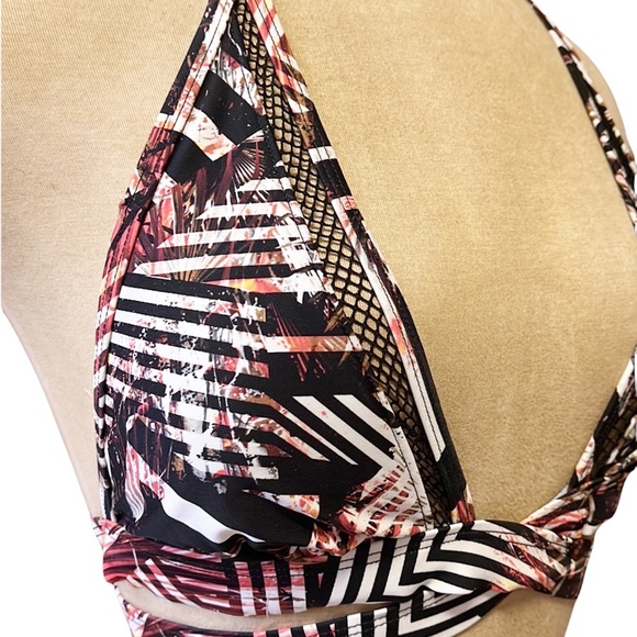 Express Bikini Top Swim Black Print Mesh Swimsuit S Small New - Picture 4 of 6